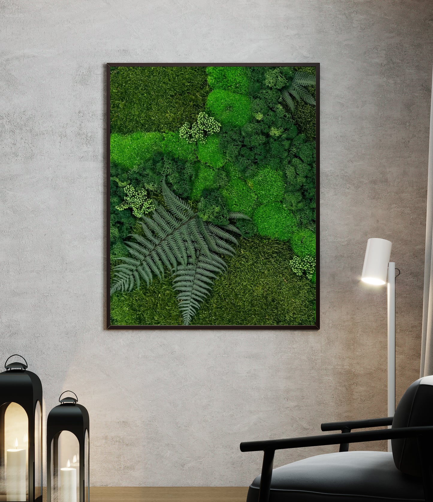 Combination Framed Moss Wall Art with Ferns